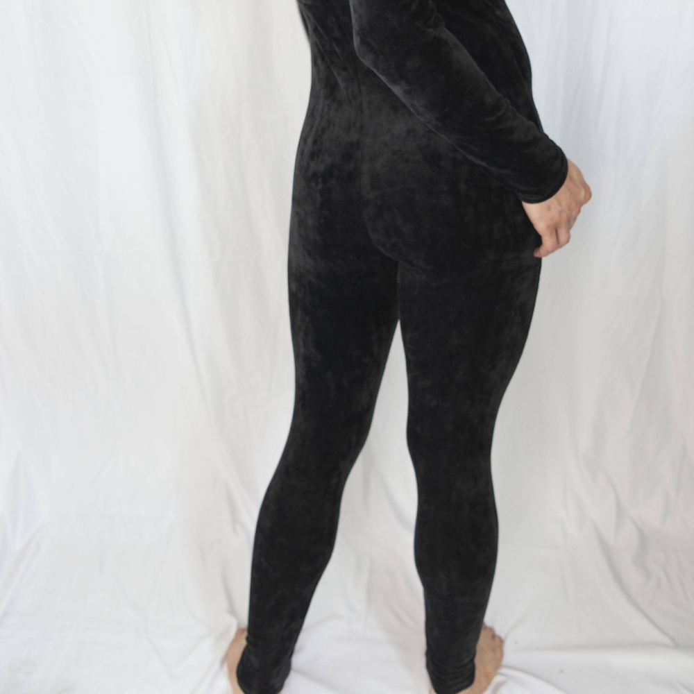 Women's velour black zip up catsuit